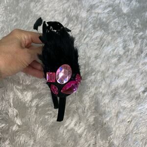 Feather Gem Pink Black Headband Upcycled Costume Flapper Halloween Dance